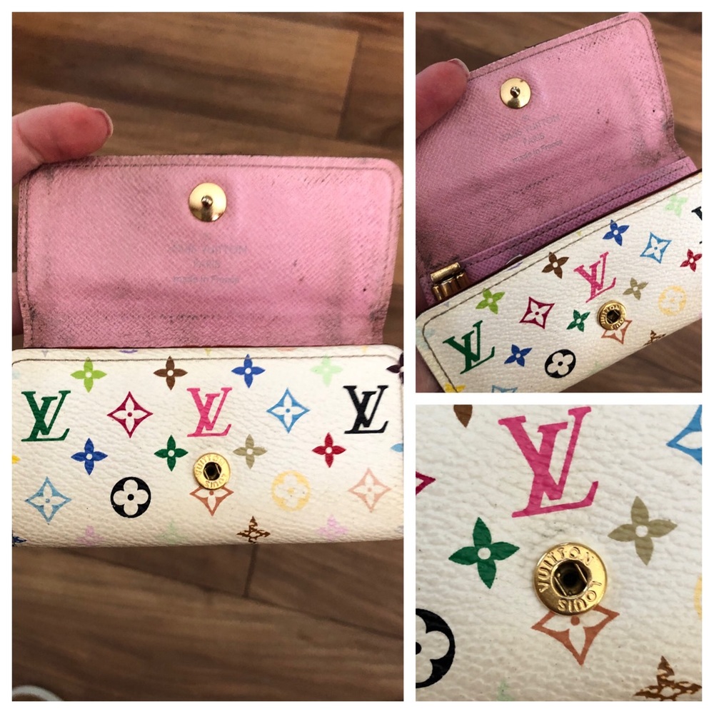 Louis Vuitton AUTHENTIC Multicolore Murakami White Monogram 4 Ring Hook Key Case - Picture 9 of 16